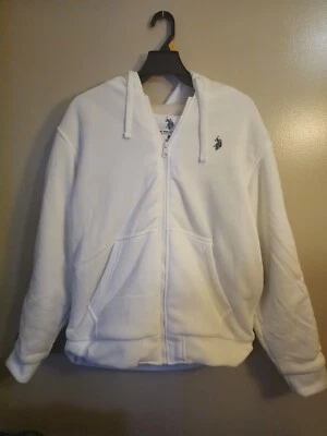 US Polo Assn  Size XL White Sherpa Fur Fleece Hoody Hoodie Jacket - Image 1 of 4