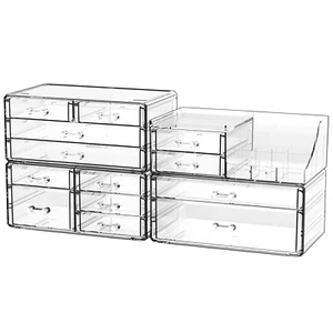 Cq acrylic 4 Pack Clear Makeup Organizer for Counter,13 Drawers Stackable Skinca - Picture 1 of 8