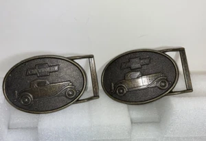 Lot Of 2 Vintage Chevrolet Belt Buckle Automobile RJR Brass Color Rochester, MI - Picture 1 of 4