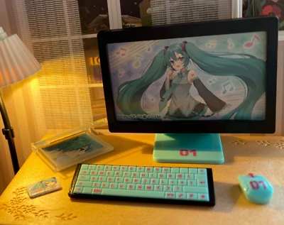 Re-ment Miniature Set: Computer Monitor, Keyboard, Mouse, Hatsune Miku Rement - Image 1 of 3