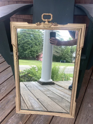 Antique Aesthetic Movement French Style Gilt Wood Trumeau Mirror Original Glass Cover