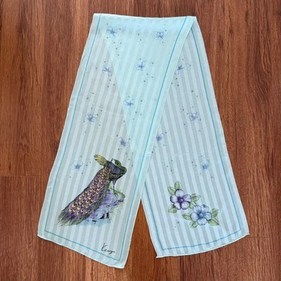Kenzo Bufanda Cuello Seda Largo Azul Pavo Real Diseño Floral 53" Foto 1 de 4