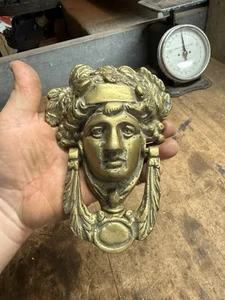 Antike viktorianische Athena Göttin Dame Gesicht Eastlake Messing Türklopfer Hardware - Bild 1 von 14