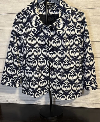 Ellen Tracy Women’s Blazer Jacket Size 14 Blue Black White Cotton Blend - Image 1 of 4