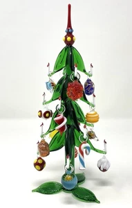 Vintage Murano Glas Kerzenständer Weihnachtsbaum mit 16 mundgeblasenen Ornamenten. - Bild 1 von 10