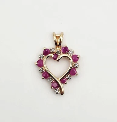 Ross Simons Vintage Sterling Silver Vermeil Ruby Genuine Diamond Heart Pendant - Image 1 of 4