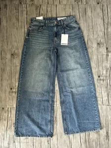 Bershka Petite Wide Leg Jeans Mid Wash Blue Size 12 - Picture 1 of 4