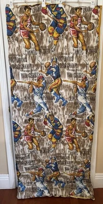 Vintage 80s Sports ~Basketball + Baseball~ Zip Up Sleeping Bag yellow Interior - Image 1 of 4