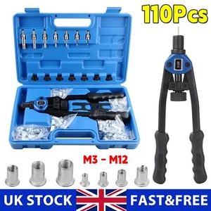 M3-M12 Professional Rivnut Tool Kit - Hand Threaded Riveter Gun w/ Mandrels UK - Picture 1 of 12