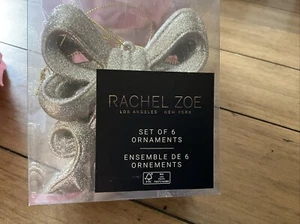 Rachel Zoe GOLD GLITTER BOW 4” Ornaments Set of 6 NIB - Picture 1 of 6