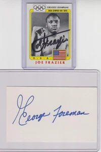 TOPPS GREATEST OLYMPIANS #98 JOE FRAZIER SIGNED CARD + GEORGE FOREMAN AUTO INDEX - Picture 1 of 2