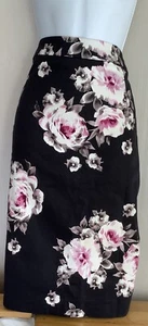 Laura Ashley Black Mix Floral Straight Skirt Size 16 - Picture 1 of 7