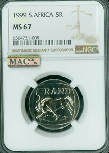 1999 SOUTH AFRICA 5 RAND NGC MS67 MAC 2ND FINEST GRADE & SPOTLESS  *  - Picture 1 of 2