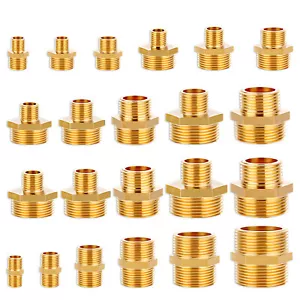 BSP Male to Male Brass Reducing Adapters Reducing Hexagon Nipples 1/8" to 2" - Picture 1 of 35