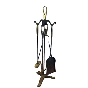 Pinzas de póquer Victorian Companion de 4 piezas y soporte de latón y hierro cepillo de pala - Imagen 1 de 5