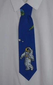 Handmade Children's Dark Blue Boys Spaceman print Tie - Pre-tied elasticated - Picture 1 of 1