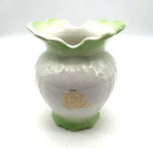 Early 1900's SMITH PHILLIPS China Semi-Porcelain 5" Vase White/Green/Gold USA - Picture 1 of 11