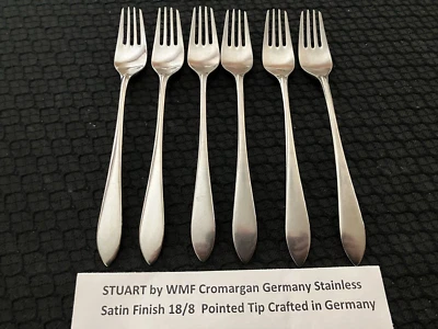 6 tenedores de cena de acero inoxidable con punta puntiaguda Stuart de WMF Cromargan Alemania 18/8 Foto 1 de 2