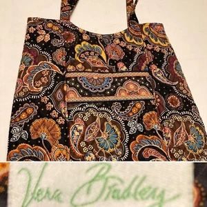 Quilted Tote Vera Bradley Brown/ Black Snap Closure 15" X 15" Front Pouch Used - Picture 1 of 8