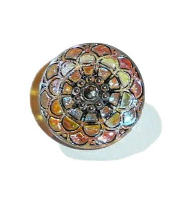Czech Glass Mandala Transparent Glass w Black Wash & Silver Shank Button 18mm  - Image 1 of 4