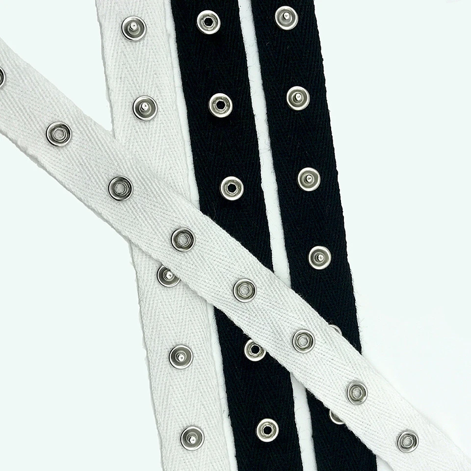 1 Y Cotton Metal Snap Fastener Tape Press Ribbon Buttons Trim Garment Sewing DIY - Image 1 of 4