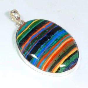 Mexico Rainbow Calsilica 925 Silver Plated Pendant EthniJewelry Size 2" NS-91 - Picture 1 of 3