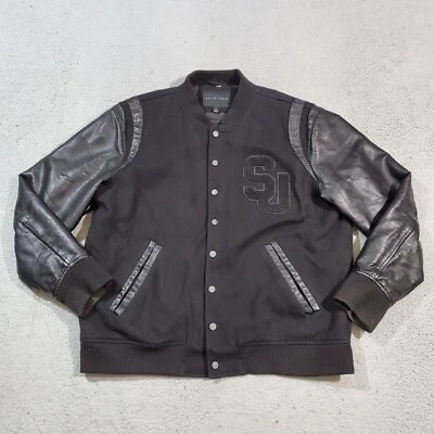 Chaqueta Sean John Para Hombre Extra Grande Negra Mezcla Lana Letterman Universitaria A Presión Foto 1 de 4