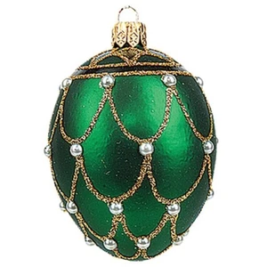 Small Green Pearl Egg Faberge Inspired Polish Glass Ornament Easter Decoration - Picture 1 of 2