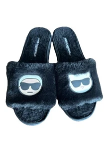 KARL LAGERFELD PARIS DAMEN SCHWARZ JOELLE IKONIK KUNSTFELL SLIPPER GRÖSSE 10 F32 - Bild 1 von 7