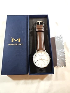Stainless Steel with Brown Leather Strap, Men’s Dress Watch From Minutestry - Picture 1 of 4