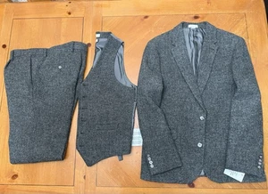 Harris Tweed/ NOAK 42R Jacket 36x 32 pants - 3 PC Grey Heavy Wool Suit Tweed - Picture 1 of 11