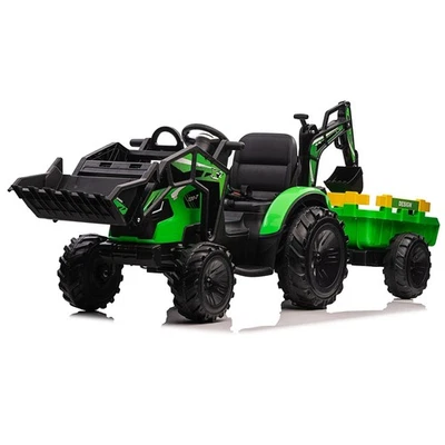 12V Ride On Tractor 2 In 1 With Trailer And Excavator - Green - image 1 of 4