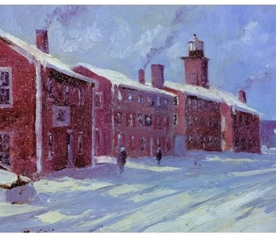 Imagen de pintura al óleo Old Harbor Light Newburyport Massachusetts 1985 impresión vintage Foto 1 de 3