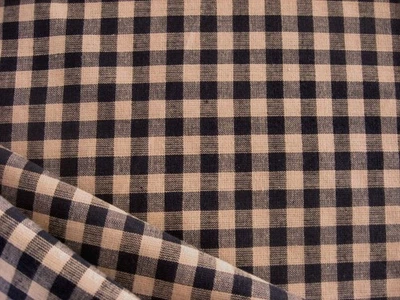 Primitive Antique Black Tan Doll Rag Quilt Plaid Check Halloween Homespun Fabric - Image 1 of 2
