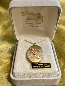 VTG PPC 14k Gold Filled & 12k Black Hills Gold Rose Accent Oval Locket Pendant - Picture 1 of 4