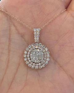 1.8Ct Round Lab Created Diamond Women Halo Pendant Necklace 14k Pink Gold Plated - Picture 1 of 3