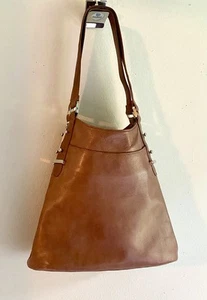 Elaine Turner Large Expandable Tan Leather Shoulder Bag Signature Hardware - Picture 1 of 8