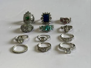 925 STERLING SILBER RING KONVOLUT 12 ~ 43,9 GRAMM ~ 1 RING MIT 10k GOLD - Bild 1 von 18