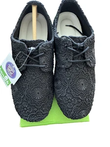 Sanuk Bianca Crochet Shoes Womens Size 5 Black Lace Up Casual Yoga Mat Comfort - Picture 1 of 9