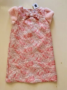 Janie & Jack Girls' Pink Floral Holiday Dress, Fluffy Lined, Size 8 - Picture 1 of 6
