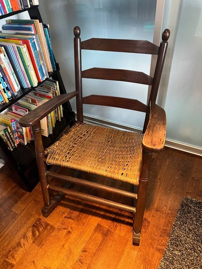 100 Year Old Rocking Chair. Shaker mission cane caning rocker antique - Image 1 of 1