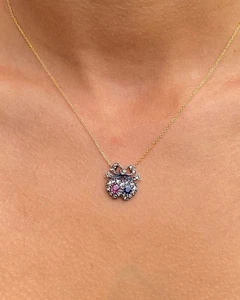 Ruby, Sapphire and Diamond Double Heart Pendant 18ct Yellow Gold - Picture 1 of 2