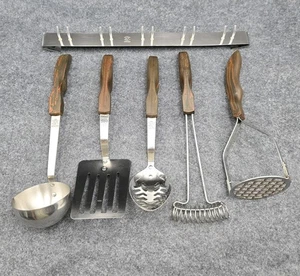 Cutco 5pc Utensil Set Brown Handle With Rack USA Vintage - Picture 1 of 22