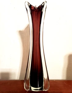 Mid Century Murano Amethyst & Clear Hand Blown Art Glass Vase - Picture 1 of 9