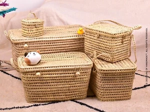Wicker Storage Home, Palm Leaf Storage Basket, Handmade Moroccan Basket - Picture 1 of 29