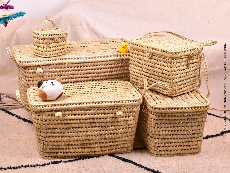 Wicker Storage Home, Palm Leaf Storage Basket, Handmade Moroccan Basket - Image 1 of 4