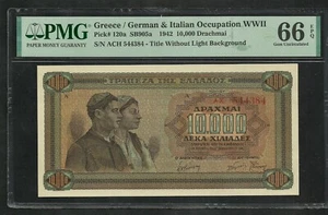 Greece : 10000 Drachmai 1942 ; PMG : Gem UNC 66 (Ref 2053) - Picture 1 of 2