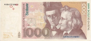 Original 1000 DM Deutsche Mark Schein 01.August.1991 (Ros.302.a) nicht UNC !!! - Bild 1 von 21