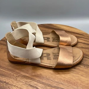 Sorel Ella Sandals Size 9 Rose Gold Metallic Leather Cross Strap Gladiator - Picture 1 of 8