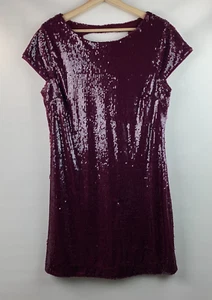 Vestido Skies Are Azul Borgoña Lentejuelas Cuello Redondo Manga Gorra Pullover Forrado Talla M - Imagen 1 de 8